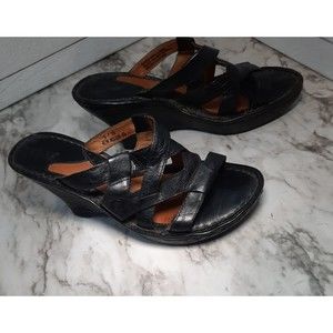 Born Leather Womens Black Slide Sandal Size 8